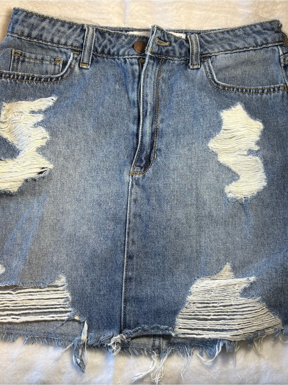 Hollister Light Wash Distressed Denim Mini Skirt